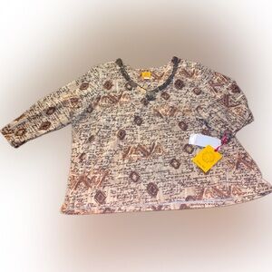 Ruby Rd Woman Metal Sequin Beaded Patterned V Neck 3/4 Sleeve Stretch Top 3X